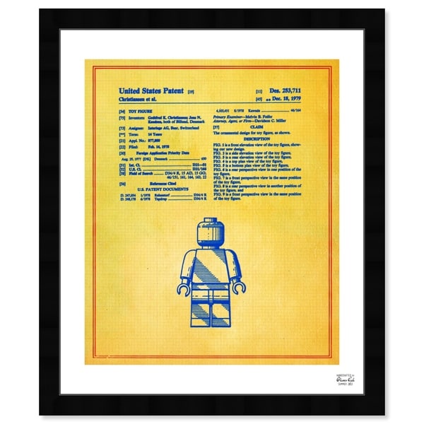 Oliver Gal 'Lego Toy Figure #3 1979 - Colorful' Symbols and Objects Framed Blueprint Wall Art - Yellow, Blue