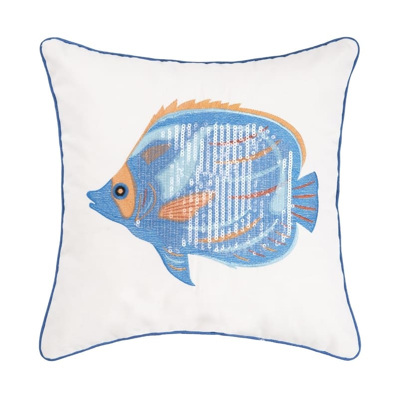 Galapagos Coastal 16 x 16 Cotton Decorative Accent Throw Pillow - Fish