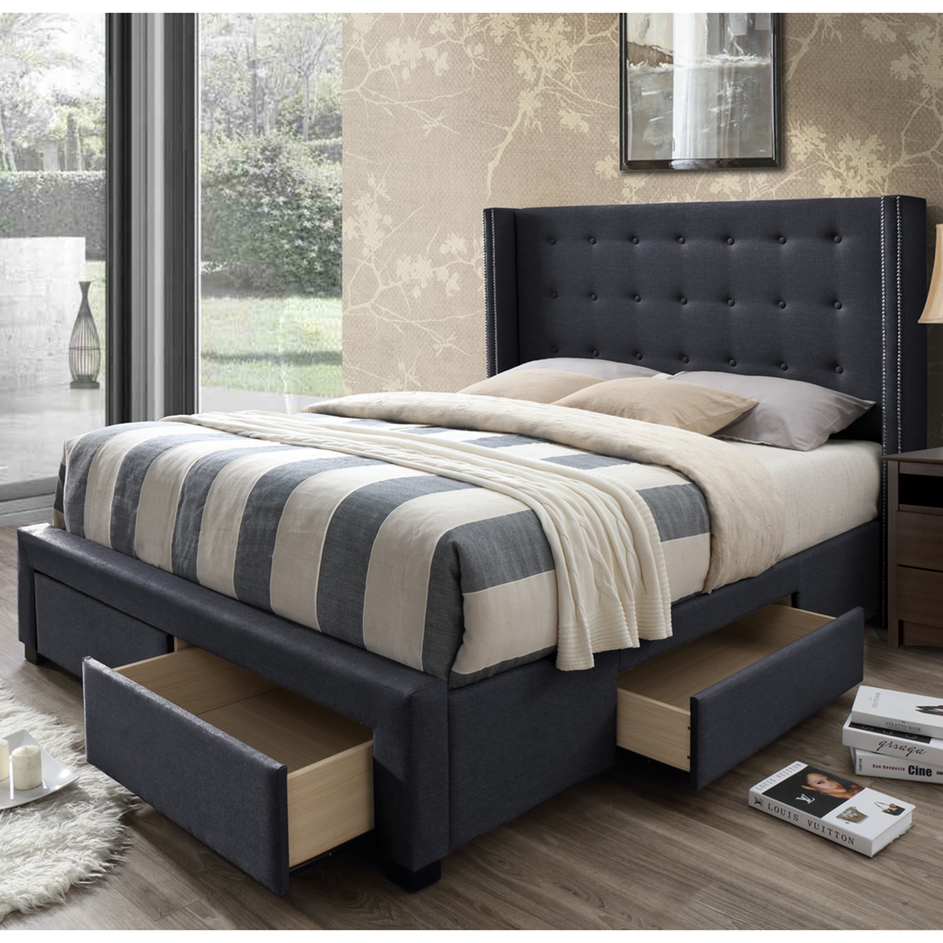 overstock queen bed frame with storage