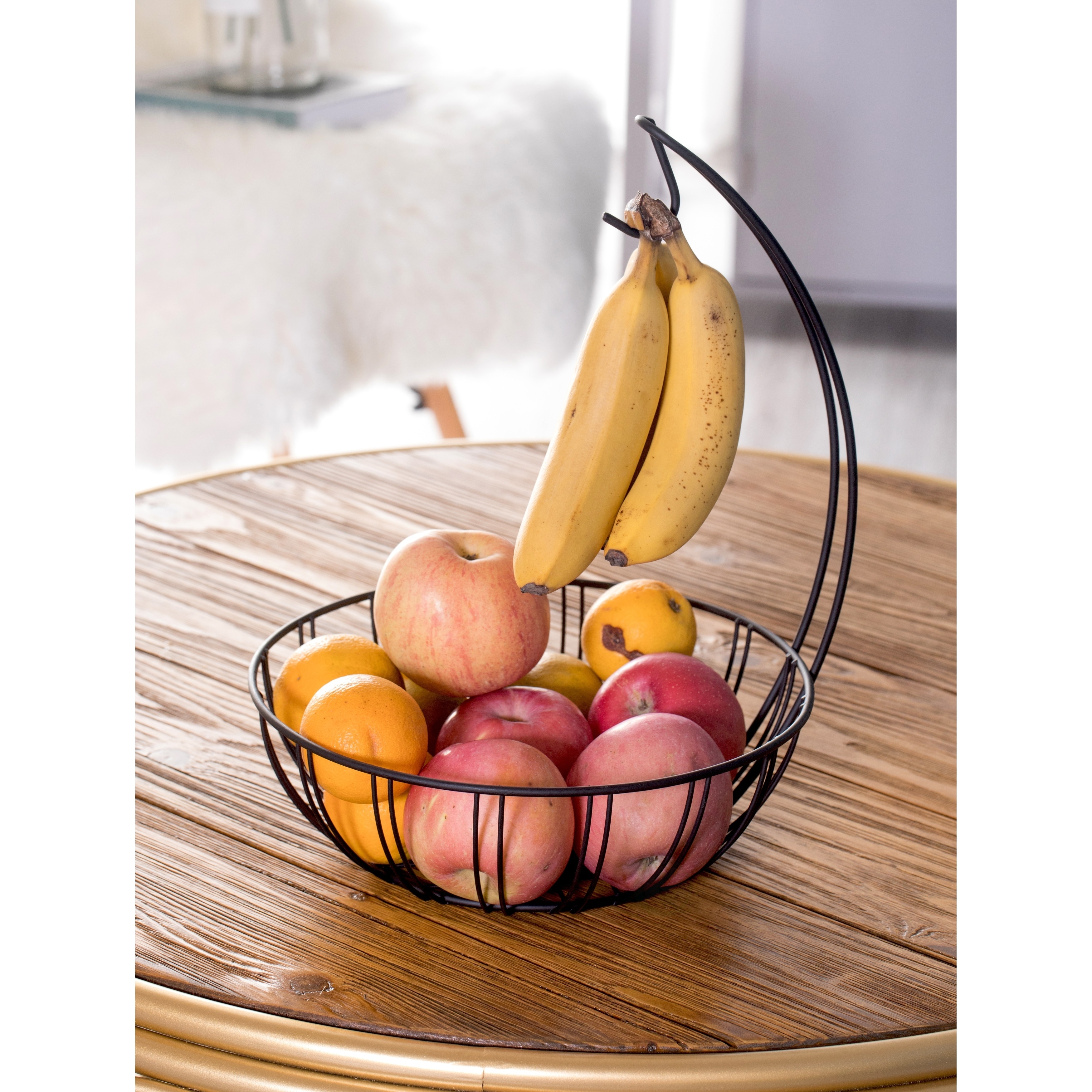 Basicwise Black Iron Wire Fruit Bowl for Kitchen Counter, Storage Basket for Fruits, Vegetables, and Bread, Set of 2