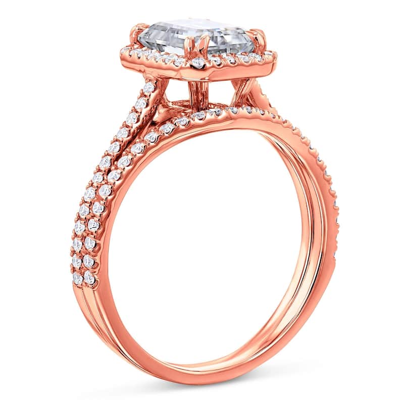 Annello by Kobelli 14k Gold 1.75ct Emerald Moissanite and 1/2ct TDW Lab Grown Diamond Halo Bridal Set