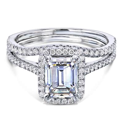 Annello by Kobelli 14k Gold 1.75ct Emerald Forever One Moissanite and 1/2ct TDW Lab Grown Diamond Halo Bridal Set (DEF/VS)
