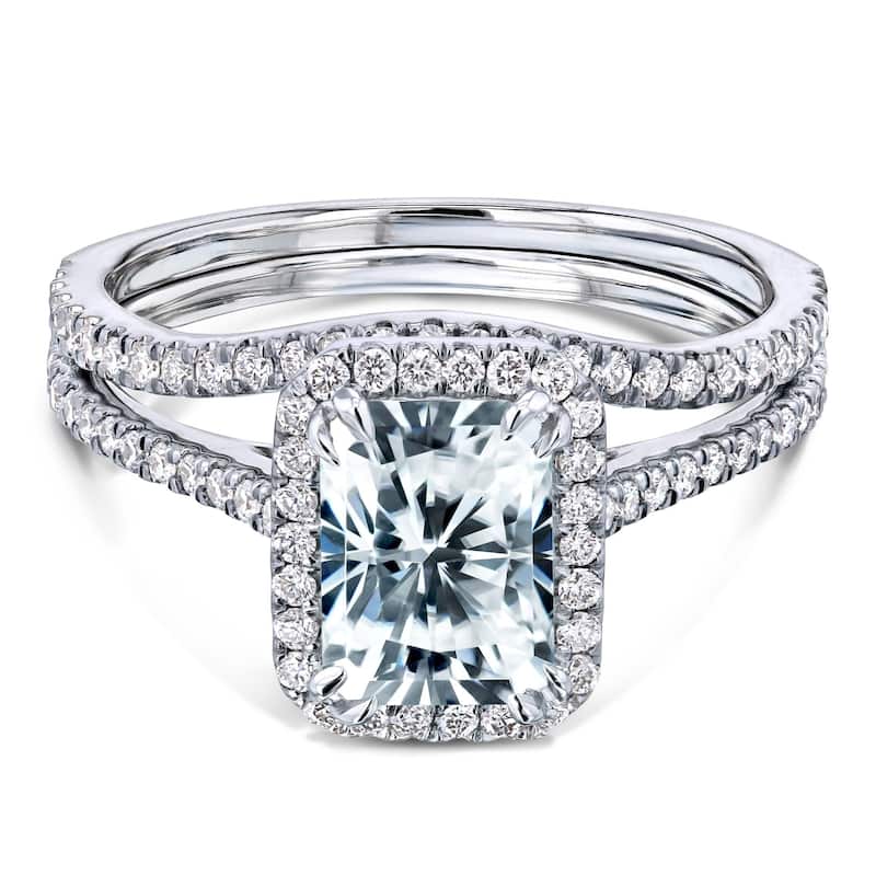 Annello by Kobelli 14k Gold 1.8ct Radiant Moissanite and 1/2ct TDW Lab Grown Diamond Halo Bridal Set - 5.5 - White