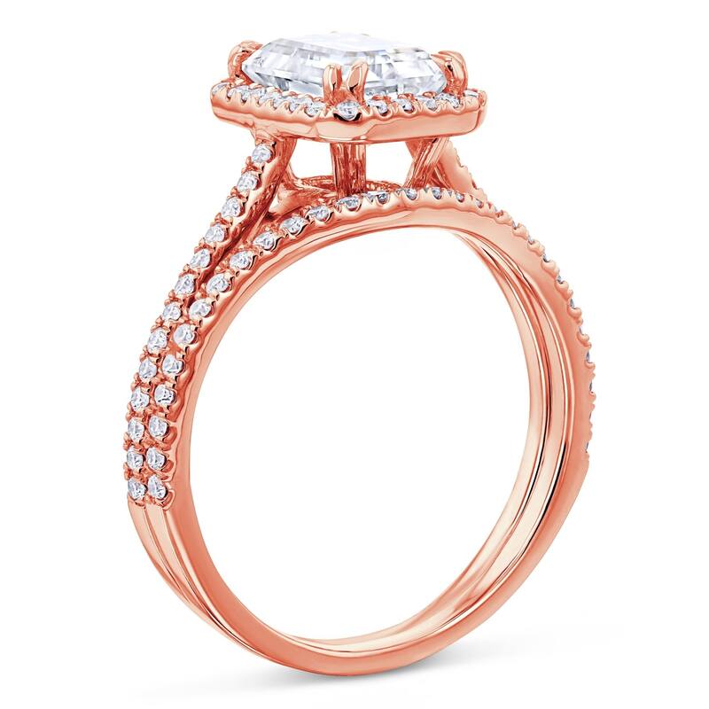 Annello by Kobelli 14k Gold 1.8ct Radiant Moissanite and 1/2ct TDW Lab Grown Diamond Halo Bridal Set