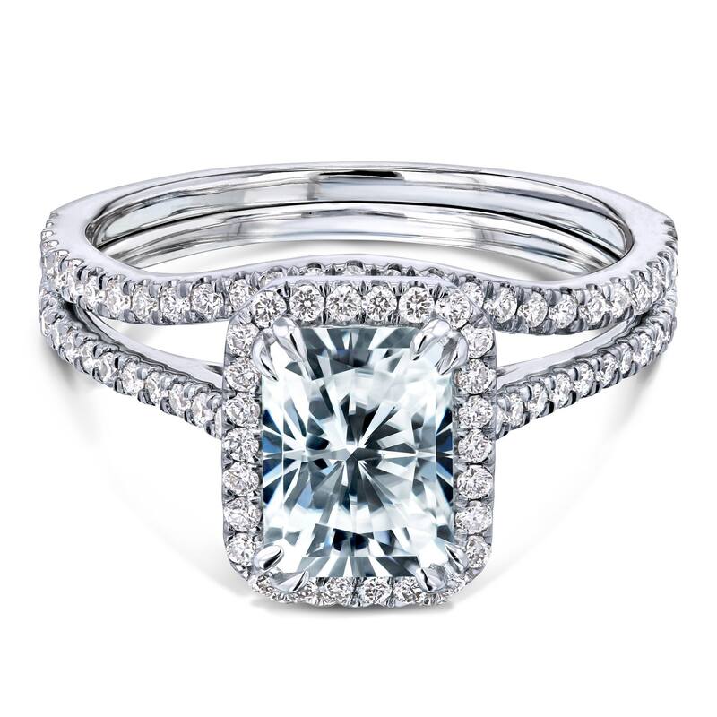 Annello by Kobelli 14k Gold 1.8ct Radiant Forever One Moissanite and 1/2ct TDW Lab Grown Diamond Halo Bridal Set (DEF/VS) - 10.5 - White