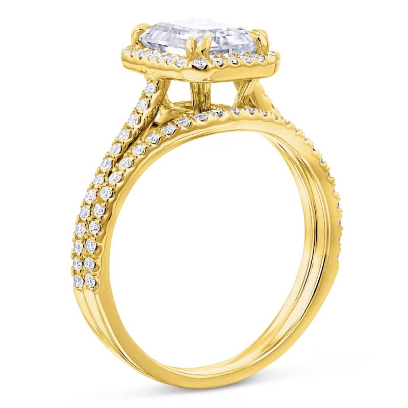 Annello by Kobelli 14k Gold 1.8ct Radiant Forever One Moissanite and 1/2ct TDW Lab Grown Diamond Halo Bridal Set (DEF/VS)