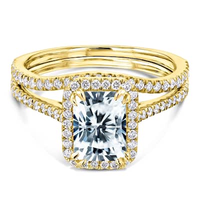 Annello by Kobelli 14k Gold 1.8ct Radiant Forever One Moissanite and 1/2ct TDW Lab Grown Diamond Halo Bridal Set (DEF/VS)