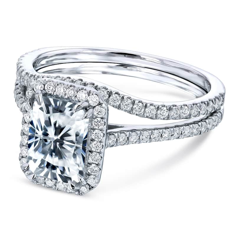 Annello by Kobelli 14k Gold 1.8ct Radiant Forever One Moissanite and 1/2ct TDW Lab Grown Diamond Halo Bridal Set (DEF/VS)