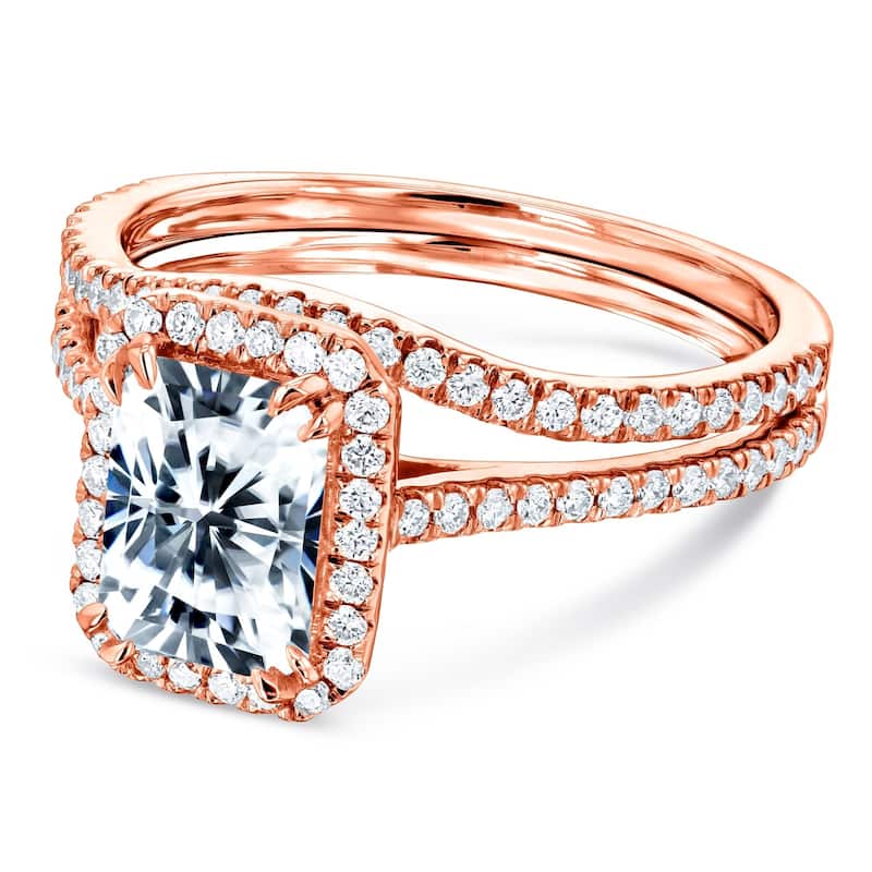 Annello by Kobelli 14k Gold 1.8ct Radiant Forever One Moissanite and 1/2ct TDW Lab Grown Diamond Halo Bridal Set (DEF/VS)