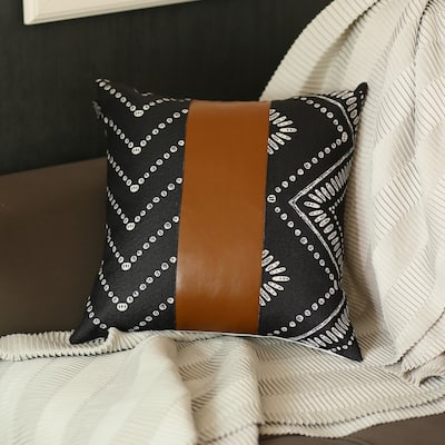 The Curated Nomad Baywood 17x17 Black/Brown Faux Leather Pillow Cover