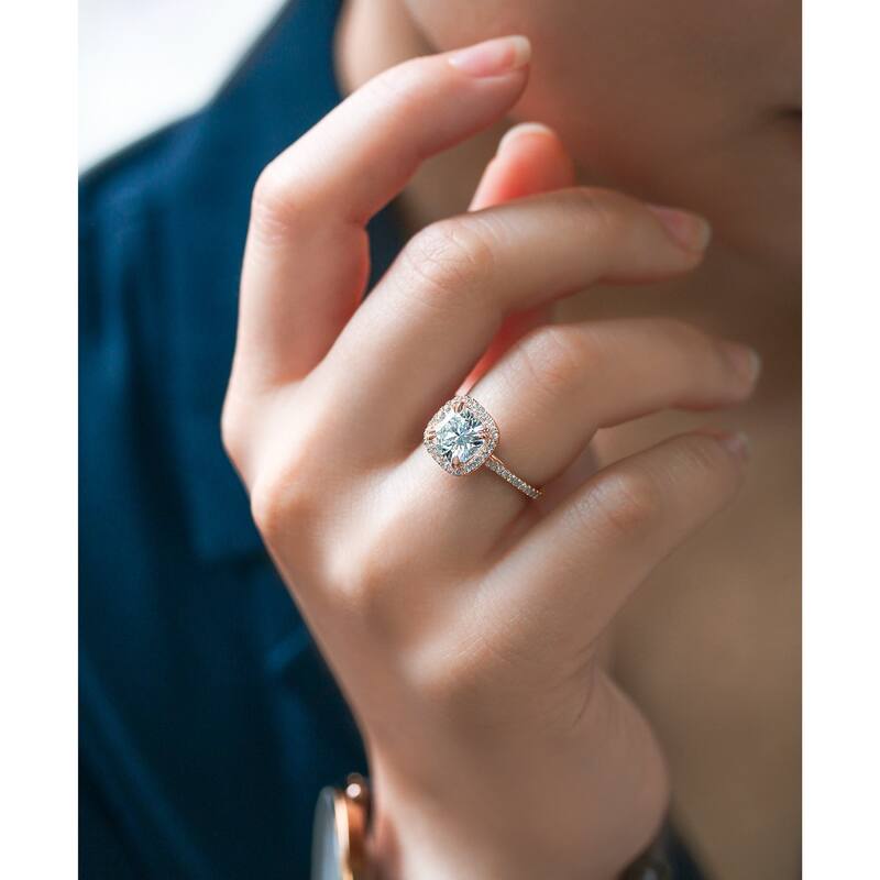 Annello by Kobelli 14k Gold 2ct Cushion Moissanite and 1/3ct TDW Lab Grown Diamond Halo Engagement Ring (GH/VS, DEF/VS)