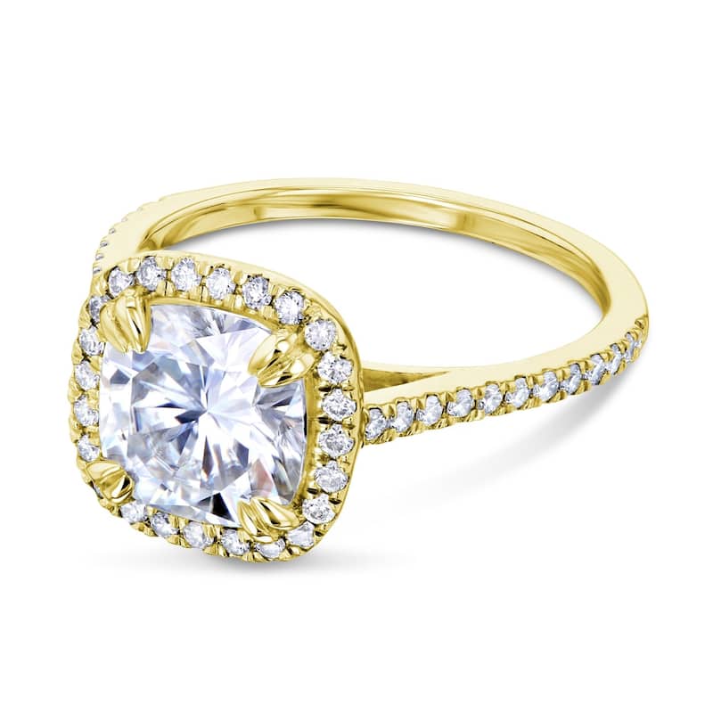 Annello by Kobelli 14k Gold 2ct Cushion Moissanite and 1/3ct TDW Lab Grown Diamond Halo Engagement Ring (GH/VS, DEF/VS)