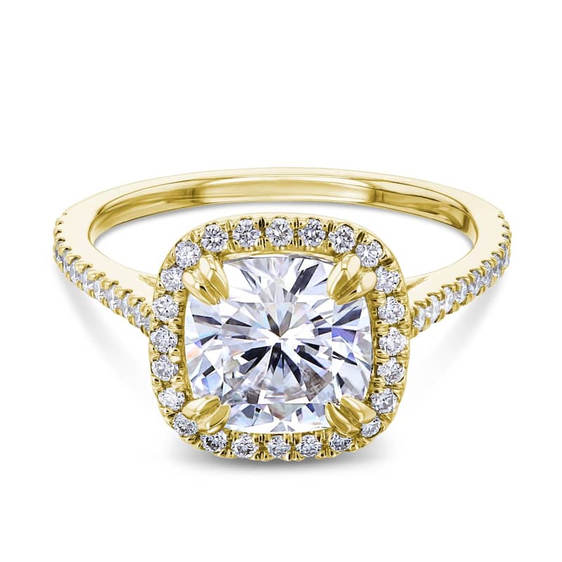 Annello by Kobelli 14k Gold 2ct Cushion Moissanite and 1/3ct TDW Lab Grown Diamond Halo Engagement Ring (GH/VS, DEF/VS)