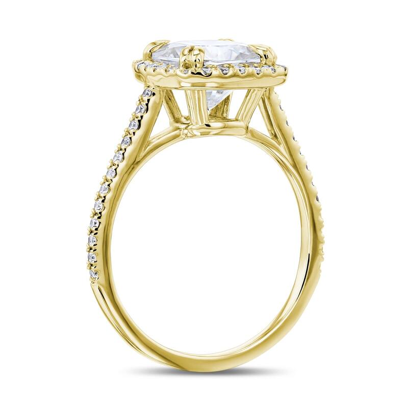 Annello by Kobelli 14k Gold 2ct Cushion Moissanite and 1/3ct TDW Lab Grown Diamond Halo Engagement Ring (GH/VS, DEF/VS)