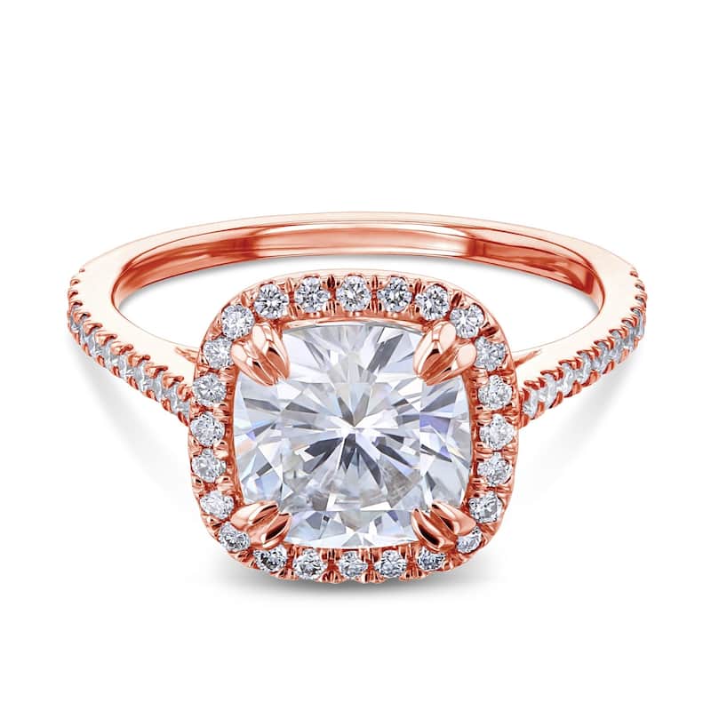 Annello by Kobelli 14k Gold 2ct Cushion Moissanite and 1/3ct TDW Lab Grown Diamond Halo Engagement Ring (GH/VS, DEF/VS)