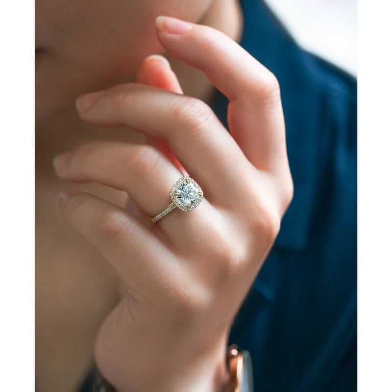 Annello by Kobelli 14k Gold 2ct Cushion Forever One Moissanite and 1/3ct TDW Lab Grown Diamond Halo Engagement Ring (DEF/VS)