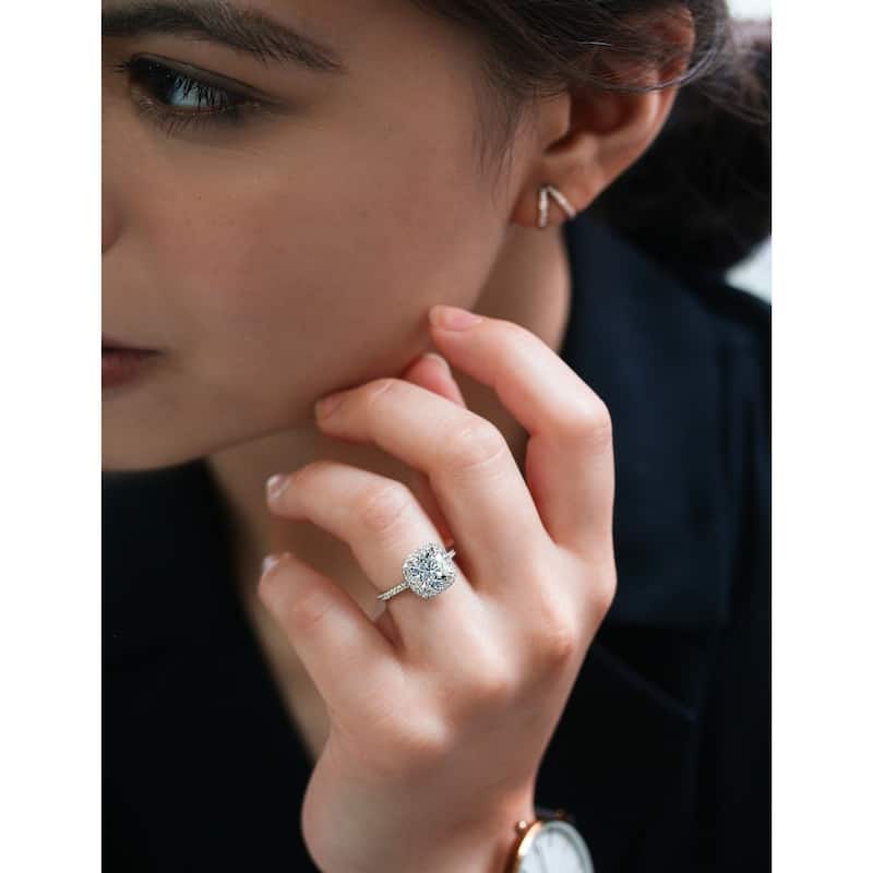 Annello by Kobelli 14k Gold 2ct Cushion Forever One Moissanite and 1/3ct TDW Lab Grown Diamond Halo Engagement Ring (DEF/VS)