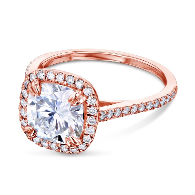 Annello by Kobelli 14k Gold 2ct Cushion Forever One Moissanite and 1/3ct TDW Lab Grown Diamond Halo Engagement Ring (DEF/VS)