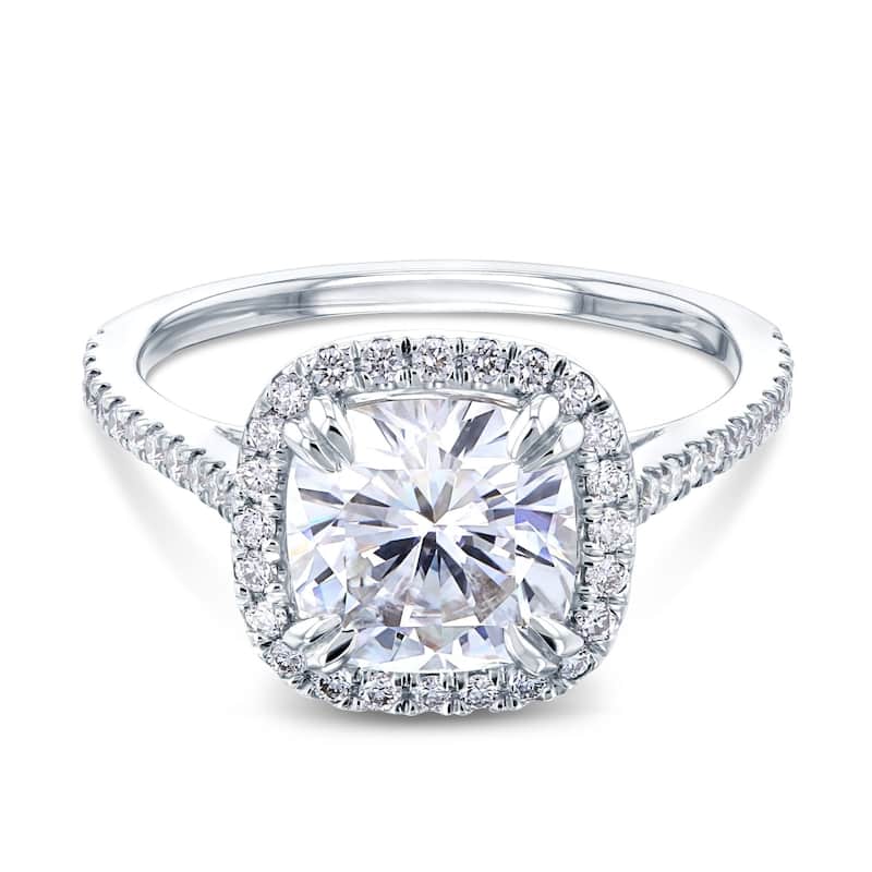 Annello by Kobelli 14k Gold 2ct Cushion Forever One Moissanite and 1/3ct TDW Lab Grown Diamond Halo Engagement Ring (DEF/VS) - 5.5 - White