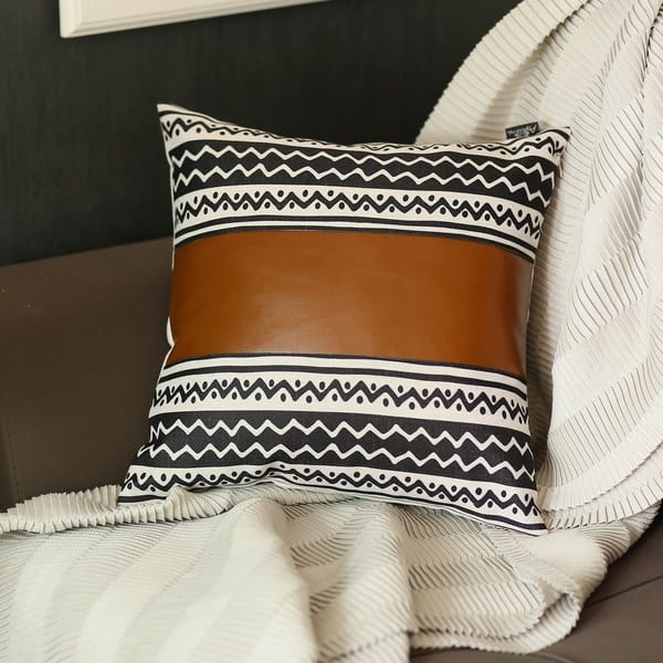 slide 1 of 4, The Curated Nomad Baywood 17x17 Faux Leather Stripe Pillow Cover