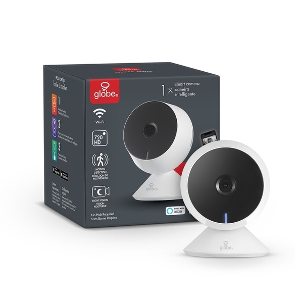 Wi-Fi Smart Indoor Security Camera, No Hub Required, Voice Activated - White. Opens flyout.