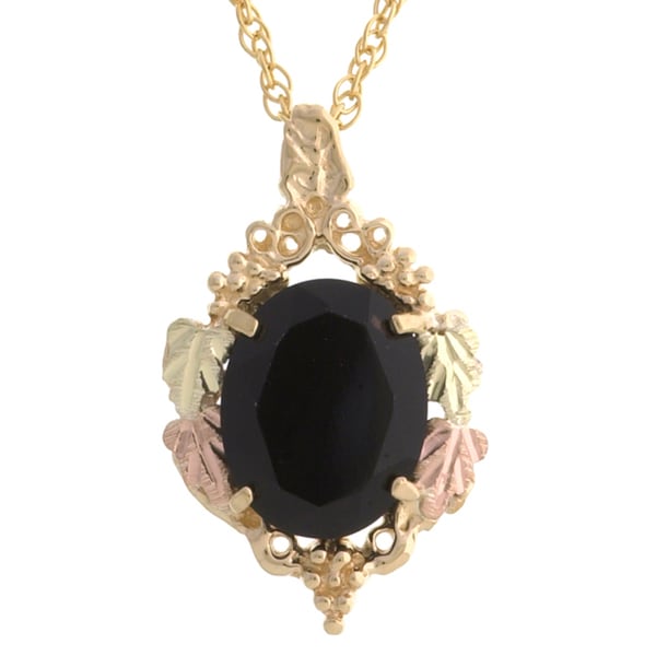 DaVonna 14k Yellow Gold Round Black Onyx 28 inch Necklace (12 mm, 18