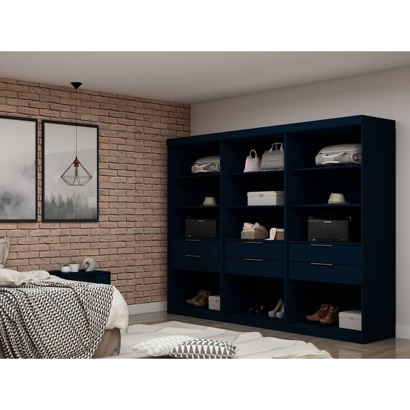 Mulberry Open 3 Sectional Modem Wardrobe Closet with 6 Drawers - Tatiana Midnight Blue