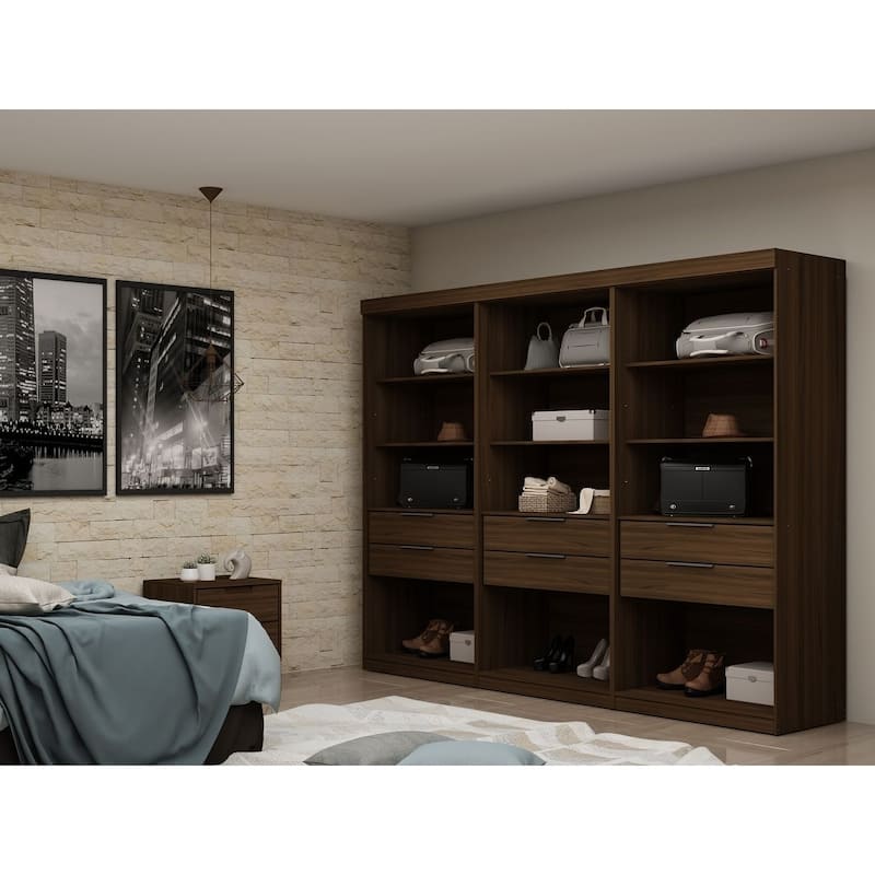 Mulberry Open 3 Sectional Modem Wardrobe Closet with 6 Drawers - Brown