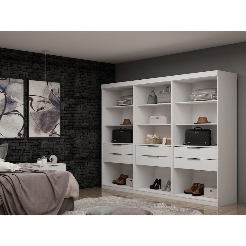 Mulberry Open 3 Sectional Modem Wardrobe Closet with 6 Drawers - White