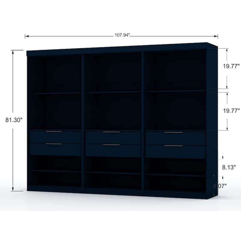 Mulberry Open 3 Sectional Modem Wardrobe Closet with 6 Drawers