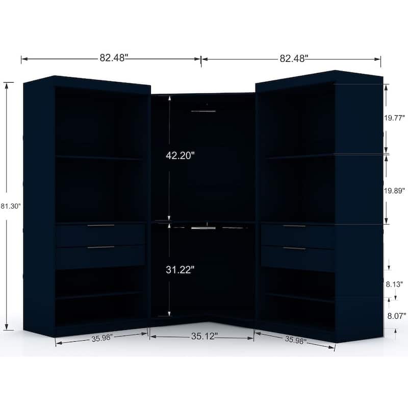 Mulberry 2.0 Semi Open 3 Sectional Modern 4 Drawer Wardrobe Corner Closet Set of 3