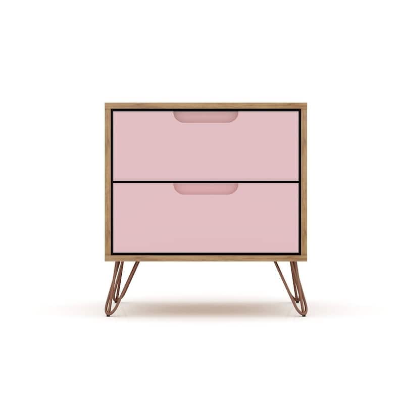 Carson Carrington Ladkolen Mid-century Modern 2 Drawer Wood Nightstand - Nature and Rose Pink