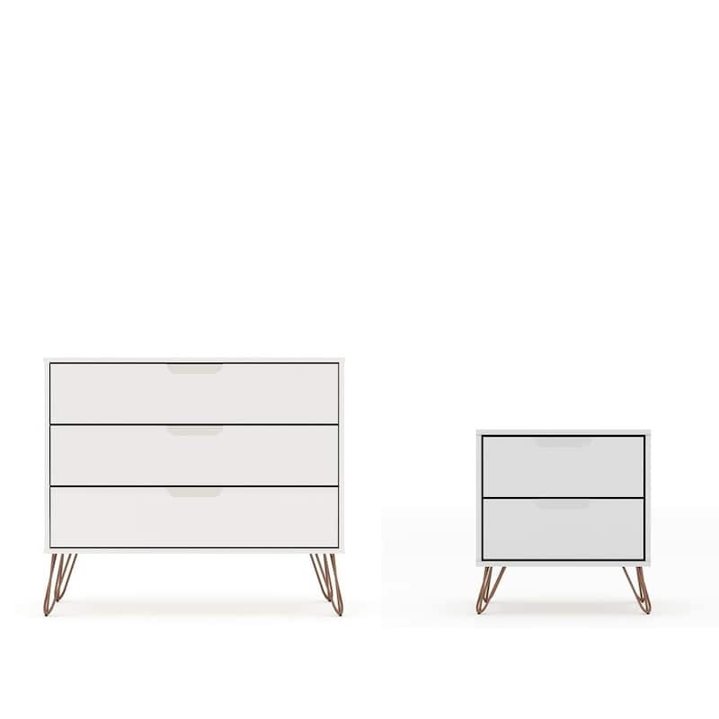 Bandene Mid Century Modern Dresser and Nightstand Set - White