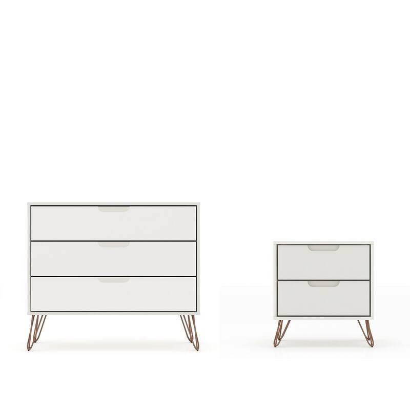 Bandene Mid Century Modern Dresser and Nightstand Set - Off White