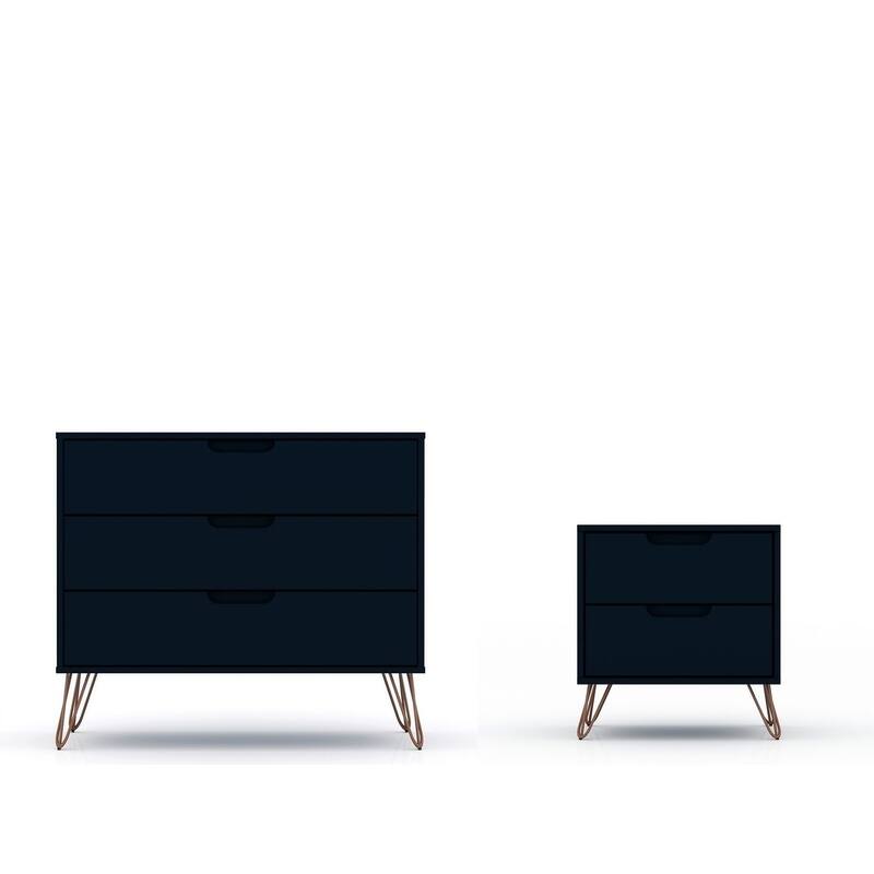 Bandene Mid Century Modern Dresser and Nightstand Set - Tatiana Midnight Blue
