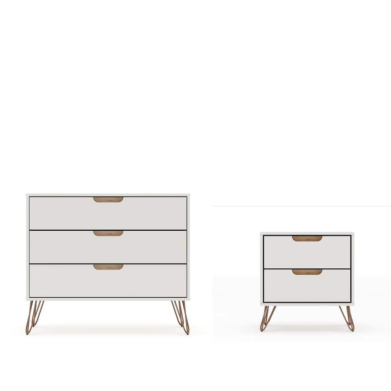 Bandene Mid Century Modern Dresser and Nightstand Set - Off White and Nature