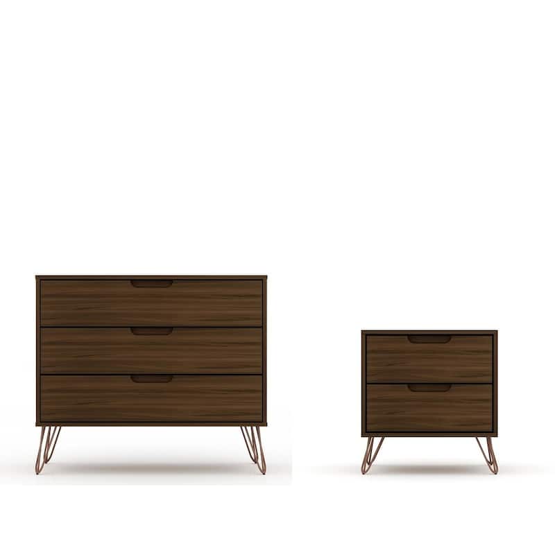 Bandene Mid Century Modern Dresser and Nightstand Set - Brown