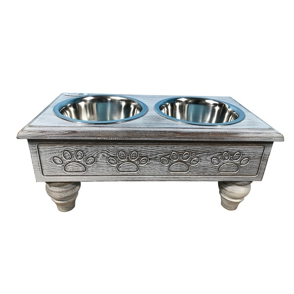 Iconic Pet Raised Wooden Pet Double Diner with Stainless Steel Bowls. Opens flyout.