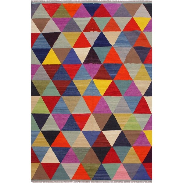 Carma Lt. Blue/Red Hand-Woven Kilim Wool Rug - 6'11 x 9'6 - 6'11" x 9'6"