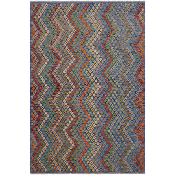 Kristie Blue/Red Hand-Woven Kilim Wool Rug - 7'0 x 9'7 - 7'0" x 9'7"