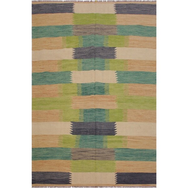 Alecia Beige/Grey Hand-Woven Kilim Wool Rug - 6'6 x 9'9 - 6'6" x 9'9"