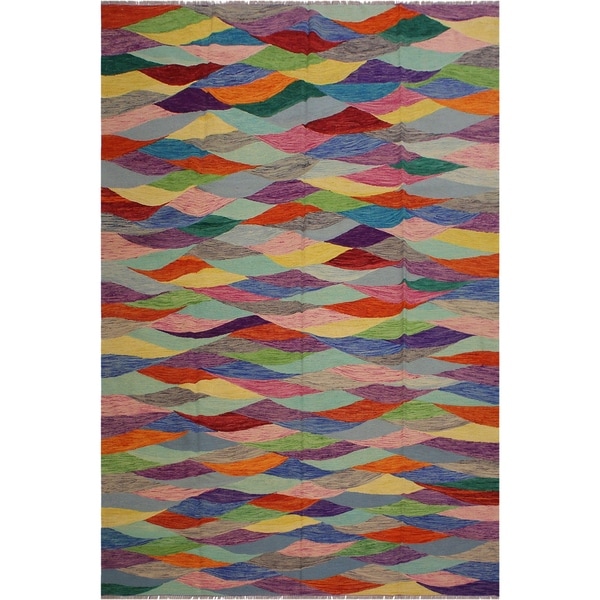 Helena Grey/Blue Hand-Woven Kilim Wool Rug - 8'0 x 10'1 - 8'0" x 10'1"