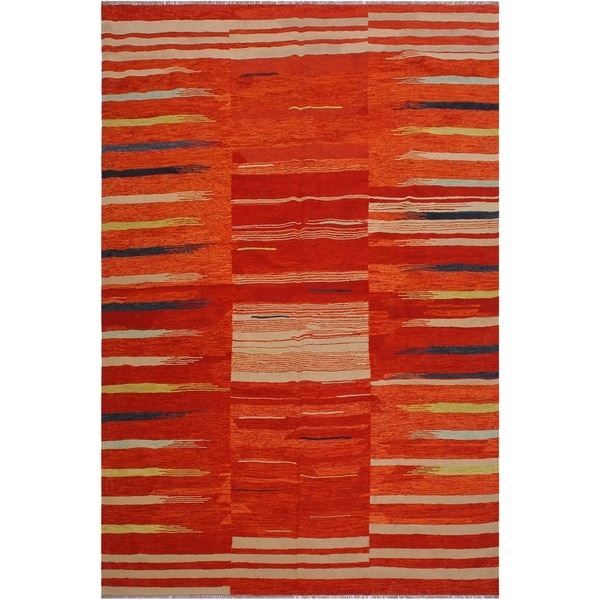 Camilla Rust/Beige Hand-Woven Kilim Wool Rug - 8'1 x 9'10 - 8'1" x 9'10"