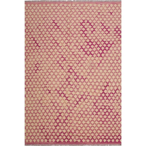 Azzie Pink/Beige Hand-Woven Kilim Wool Rug - 6'8 x 9'8 - 6'8" x 9'8"