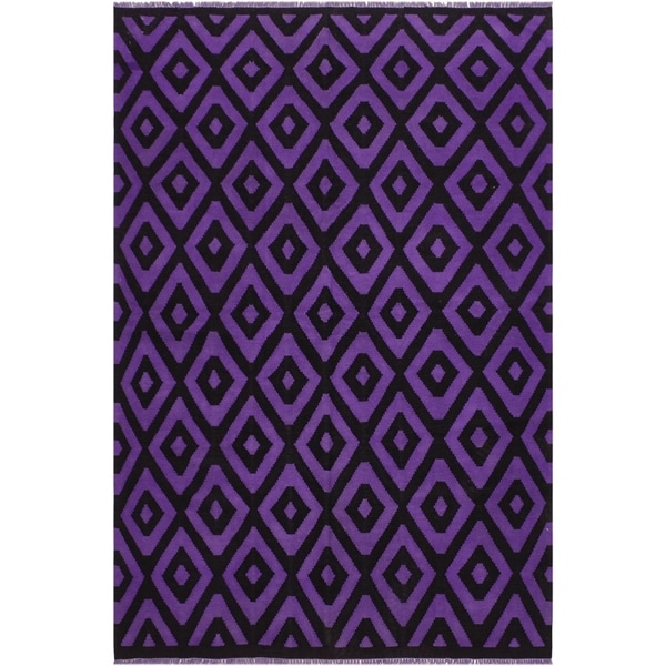 Carlita Purple/Black Hand-Woven Kilim Wool Rug - 5'6 x 7'9 - 5'6" x 7'9"