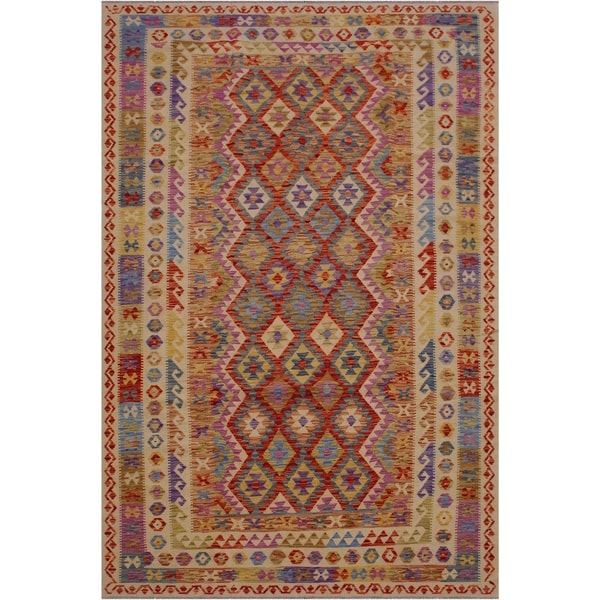 Doretta Ivory/Brown Hand-Woven Kilim Wool Rug - 6'5 x 10'1 - 6'5" x 10'1"