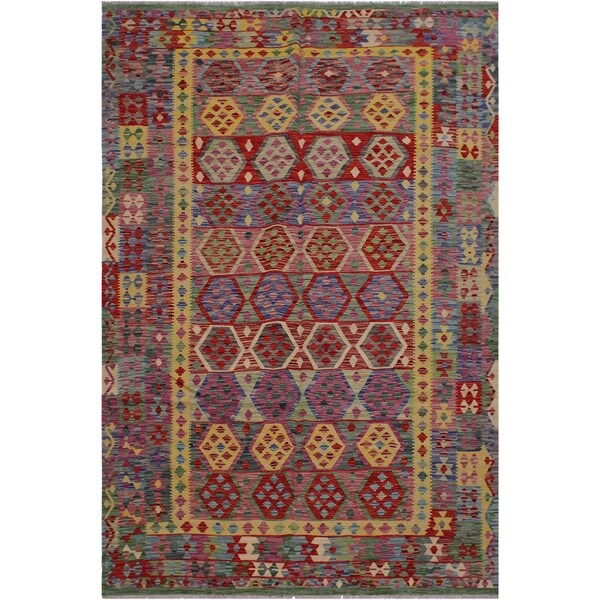 Tressa Pink/Blue Hand-Woven Kilim Wool Rug - 6'10 x 9'9 - 6'10" x 9'9"