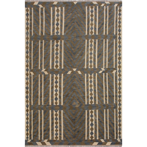 Brook Ivory/Gray Hand-Woven Kilim Wool Rug - 6'7 x 9'10 - 6'7" x 9'10"