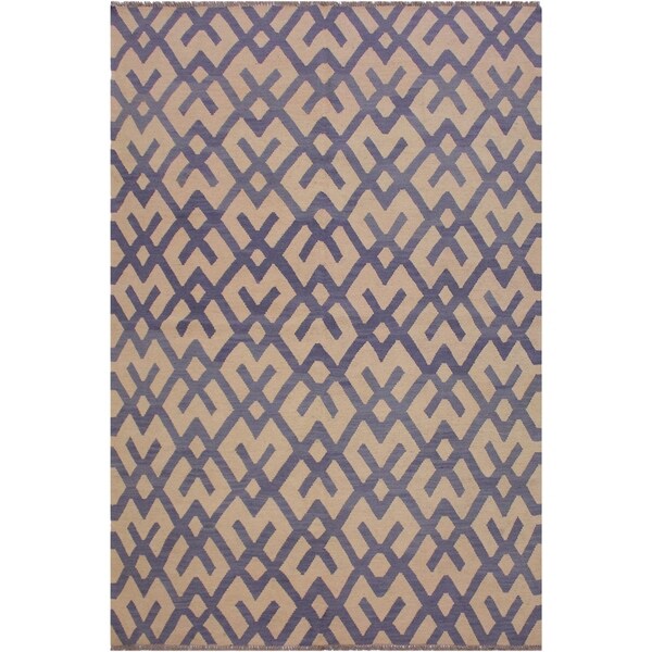 Anglea Ivory/Gray Hand-Woven Kilim Wool Rug - 5'11 x 8'1 - 5'11" x 8'1"