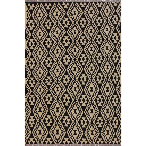 Sims Black/Ivory Hand-Woven Kilim Wool Rug - 5'2 x 6'6 - 5'2" x 6'6" - 5'2" x 6'6"